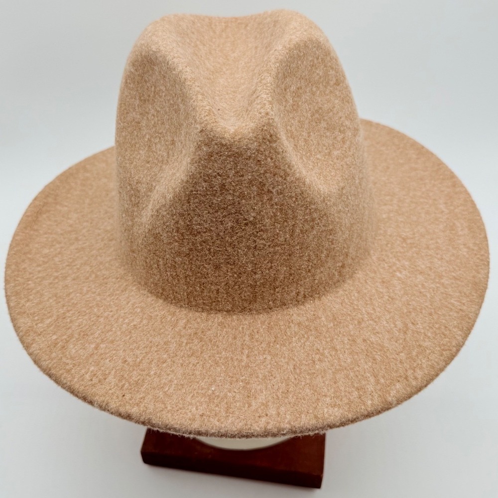 Womens Wool‎ Blend Fedora Hat Tan Brown Wide Brim Fashion Dress Hat
